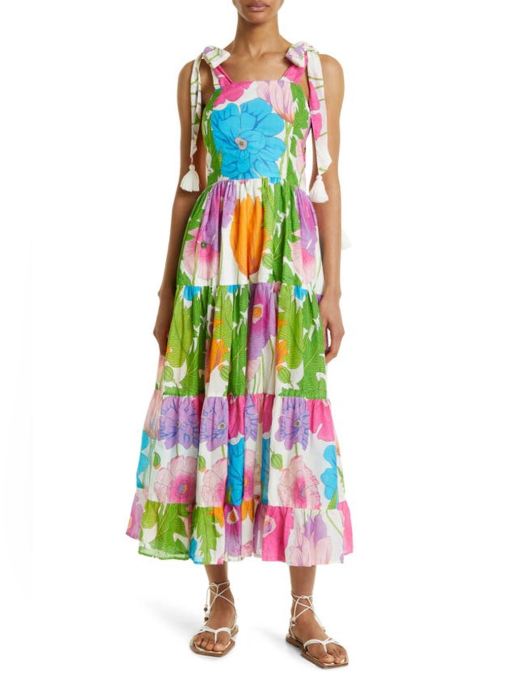 Mille Daphne Dress in Sedgwick Midi Lightweight Cotton Square Neck Floral Print